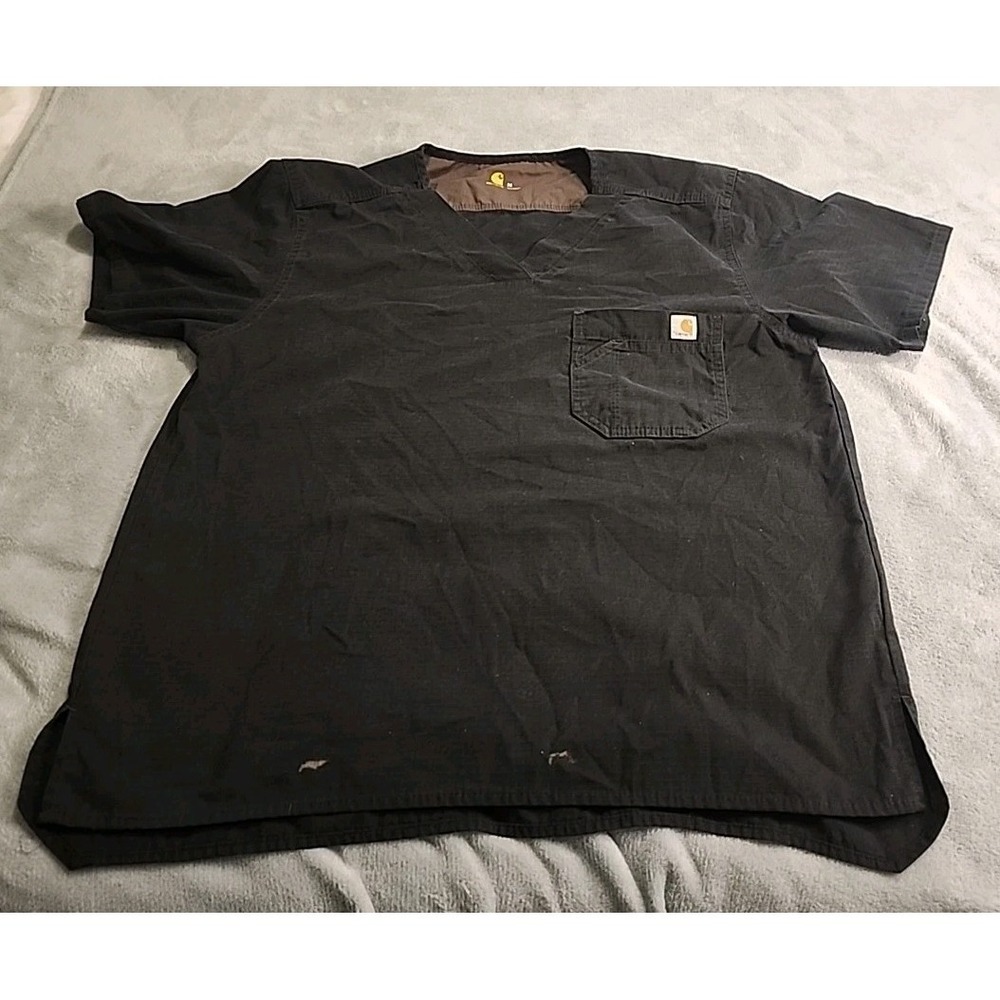 Carhartt Scrub Top Mens M Black Rip Stop V-Neck Medical C15108 Short Sleeve